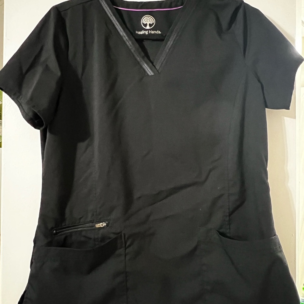 Healing Hands Black Scrub Top